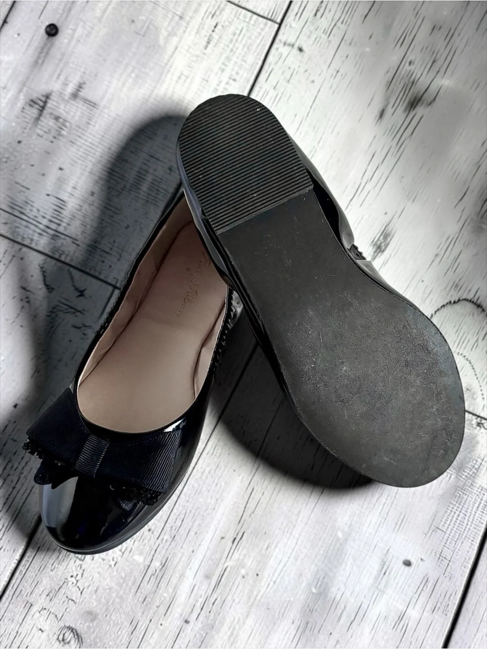 Riley & Bloom Little Girls Black Patent Bow Flats Size 1 EUC